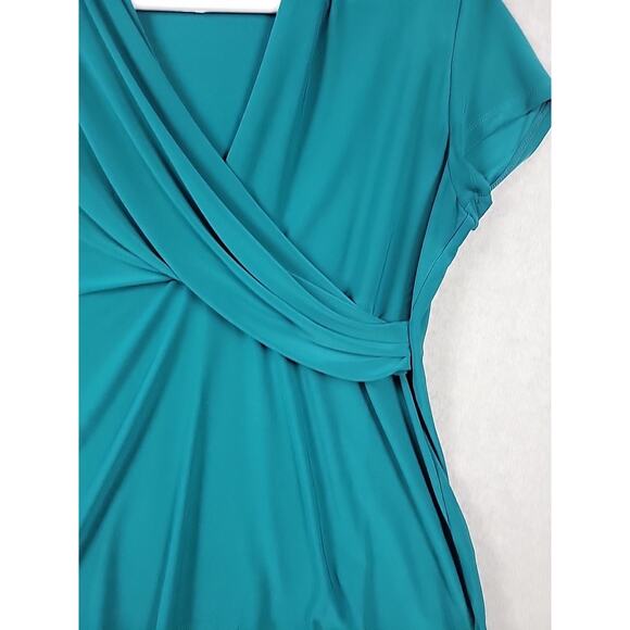 DKNY Teal Green Short Sleeve Ruched V Neck Stretch Career Blouse Womens Plus XXL - Picture 5 of 12